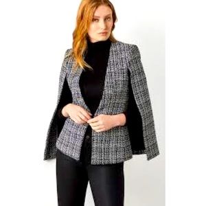 BCBG black tweed cape jacket